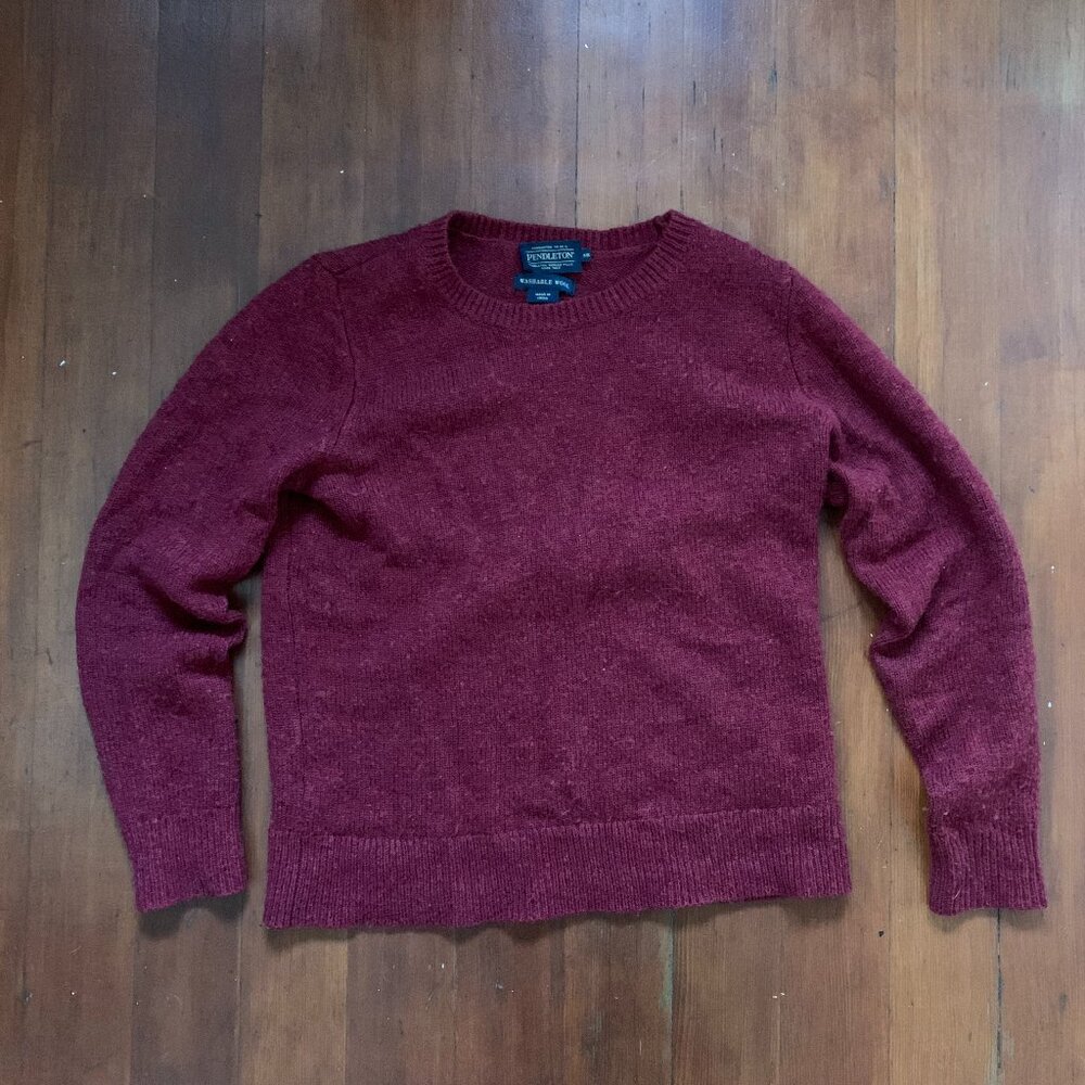 Pendleton Woolen Mills 100% Shetland Wool Washable Sweater Sz XS Red Burgundy